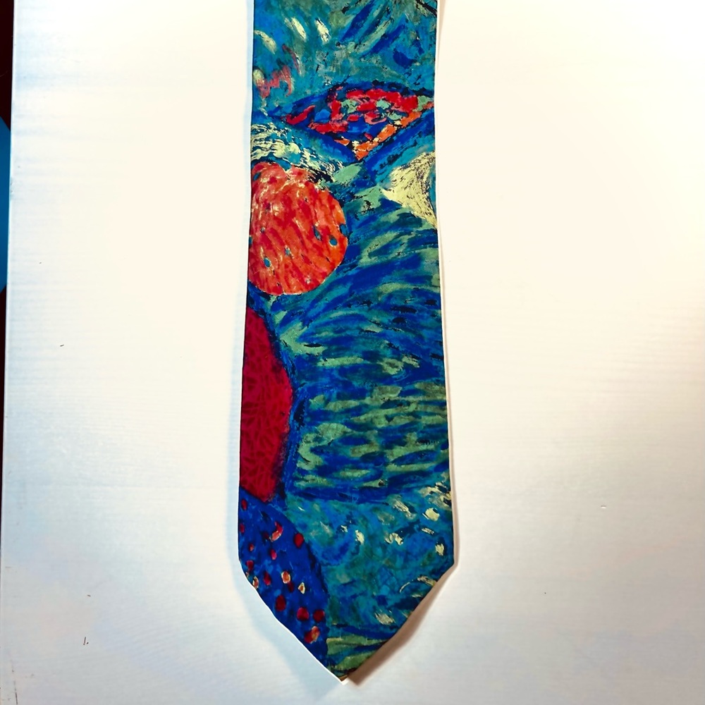 Brioni Blue/Green/Red, 4” wide abstract Tie